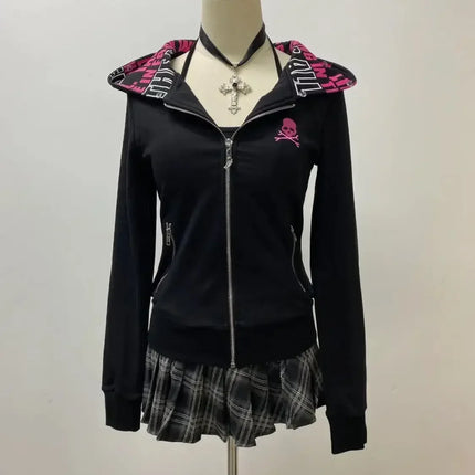 2025 new blue sweatshirt for women fall and winter gothic American retro casual bulk streetwear Y2K design Slim cardigan jacket