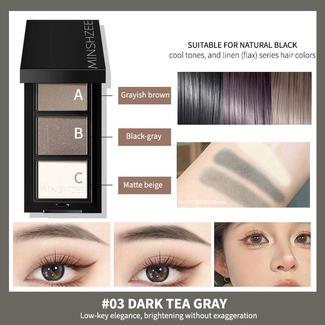 3-Color Eyebrow Powder Palette Cosmetic Eye Brow Enhancer Eye Shadow Eyeliner Contour All In One Makeup With Brush Mirror Box