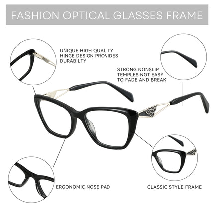 ZENOTTIC Black Cat Eye Optical Glasses Frame Peculiar Fashion Leg Women Non-Prescription Acetate Square Eyeglasses MG6592