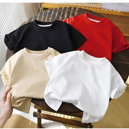 Summer Solid Children Cotton Casual Short Sleeve White Red Black T-shirts Girls Baby Clothes Kids Boys Toddler High-quality Tops