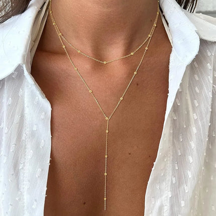 Gold Necklace for Women 14k Gold Plated/Silver Y-Shaped Pendant Necklace Layered Beaded Chain Drop Necklaces For Women Gift