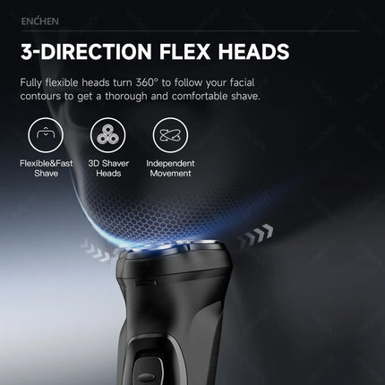 ENCHEN Blackstone Electrical Rotary Shaver for Men 3D Floating Blade Washable Type-C USB Rechargeable Shaving Beard Machine