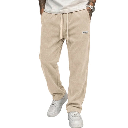 Men's Baggy Pants Casual Corduroy Trousers Drawstring Elastic Waist Straight Sweatpants Jogger Gym Man Pants Men's Work Pants
