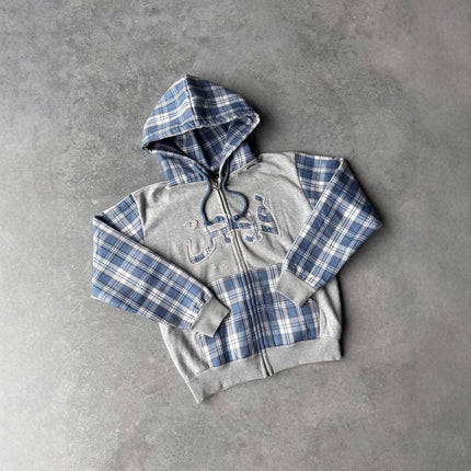 Street Trendy Harajuku Versatile Retro Ins Color blocked Autumn/Winter New Hooded Zipper Hoodie Fashion Y2k Clothing