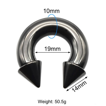 1Pc Large Gauge Black Stainelss Steel Horseshoe Ring with Spike Circular Barbell Piercing Nose Rings Cone Piercing Septum Rings