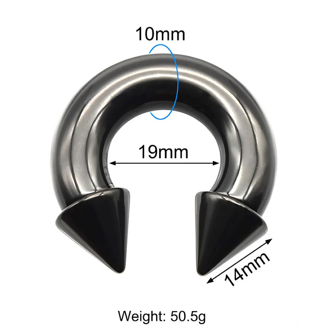 1Pc Large Gauge Black Stainelss Steel Horseshoe Ring with Spike Circular Barbell Piercing Nose Rings Cone Piercing Septum Rings