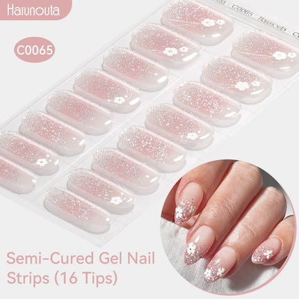 Gradient Auroras Semi Cured Gel Nail Strips Sparkly Shinning DIY Gel Polish Stickers for Nails Works with UV/LED Nail Lamps