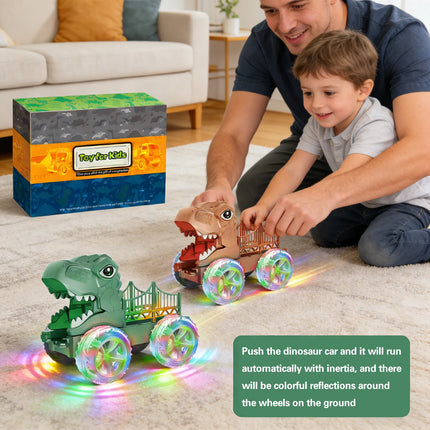 (2pack) LED Light Dinosaur Car Toy, Dino Monster Truck with Colorful Glowing Wheels, Interactive Play Vehicle Gift for Children