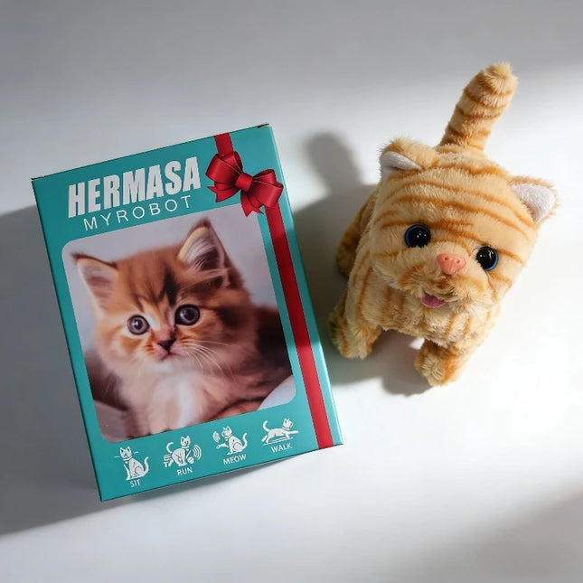 Smart Electric Plush Cat Toy Realistic Walking Purring Stuffed Animal Cute Interactive Pet Doll Kids Birthday for Boys Girls
