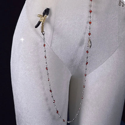 Red Ruby Crystal Rhinestone Full Body Chain Choker Nipple Clamps with Pendant BDSM Bondage Jewelry Set for Couple Sex Toys 18+