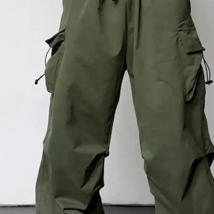 Men Baggy Cargo Pants Solid Color Pants Loose Fit Jogger Trousers With Side Pockets American Style Male Street Outdoor Sports