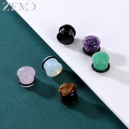 ZEMO 2pcs/lot Natural Stone Ear Plugs and Tunnels Unisex Punk Large Gauges Single Flare Flesh Stretcher Expander Piercings 4-18MM