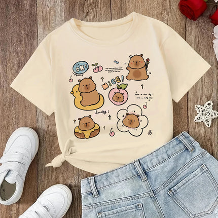 funny 90s Capybara Tshirt Kids Children T-Shirt capibara Cartoons Clothes Kid Girl Boy Capybaras T Shirt Baby Casual Top Clothes