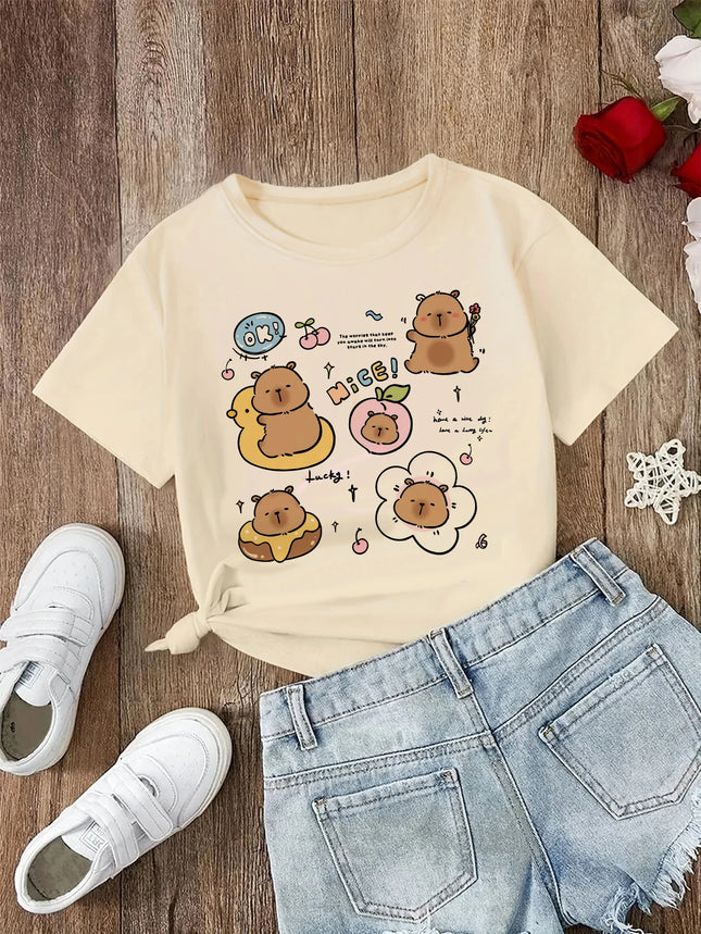 funny 90s Capybara Tshirt Kids Children T-Shirt capibara Cartoons Clothes Kid Girl Boy Capybaras T Shirt Baby Casual Top Clothes