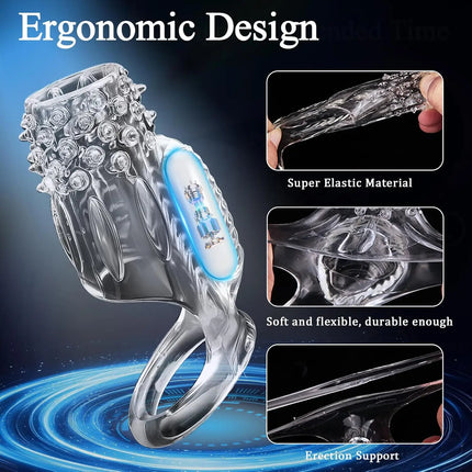 Penis Sleeve Vibrating Cock Ring ,Adult Sex Toys for Men, Reusable Delay Ejaculation Cock Sleeve Couple Vibrator