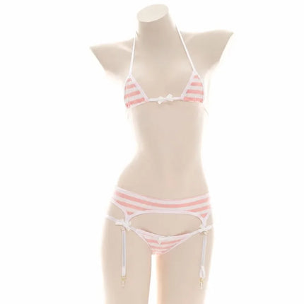 Sexy Bikini Set Women Strap Underwear Stripe Cute Lingerie Micro-Bikinis Swimwear Japanese Schoolgirl Anime Cosplay