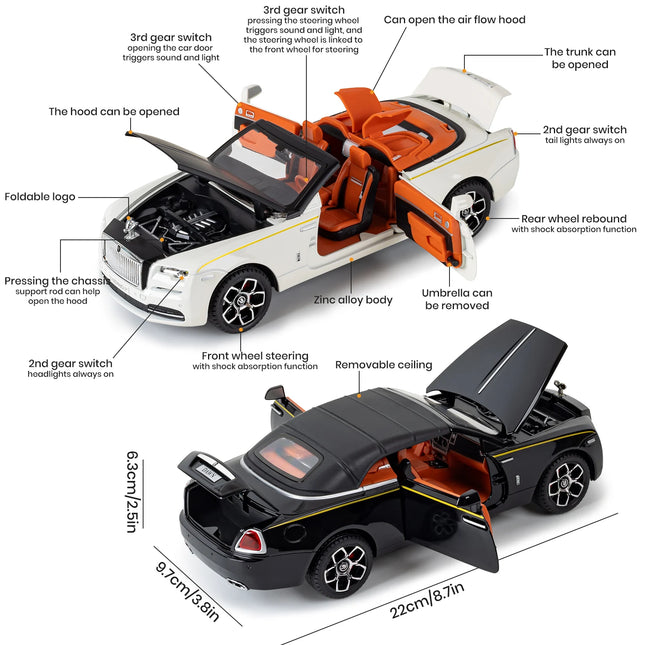1:24 Simulated Rolls-Royce Shadow Alloy Car Model Sound And Light Pull-Back Toy Car Sports Car Boys Collection Ornaments Gift