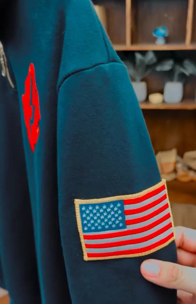 American Retro Style armband Embroidered Top with Zipper Stand Up Collar Knit Fashionable Versatile Loose Men Polo Shirt