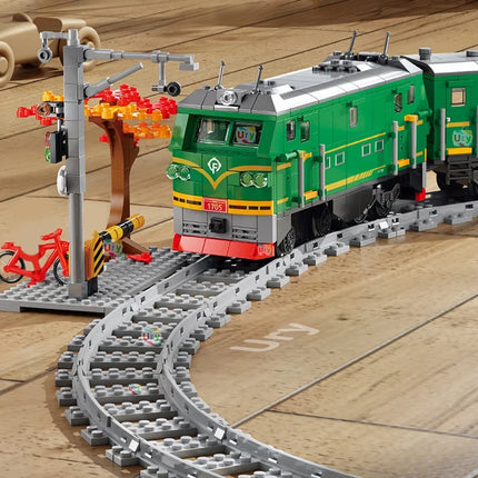 Technical Retro Green Steam Train City Car Electric Model Rechargeable Lithium Battery Motor Building Blocks Toys For Gifts