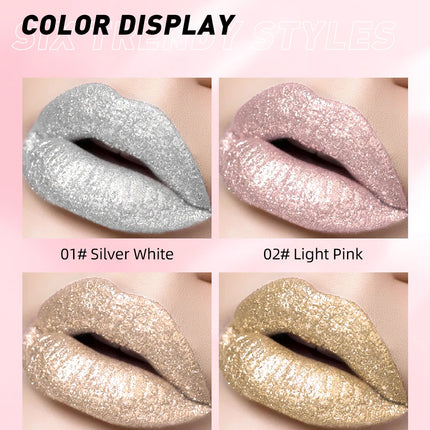 Diamond Glitter Liquid Lipstick Waterproof Long Lasting Pearl Shiny Lip Gloss Metal Charming Lip Glaze Tint Makeup For Women