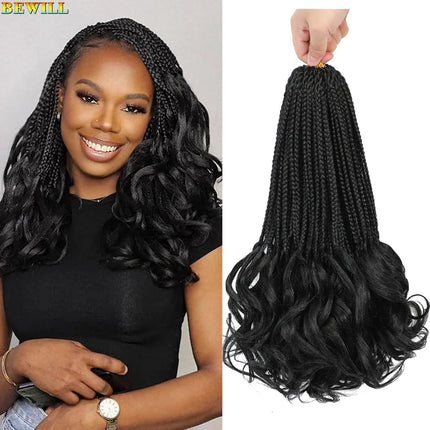 14’’ Synthetic French Curls Crochet Hair Braids Kid-Friendly Ombre Brown to Blonde French Curl Box Braids with Bouncy Curly Ends