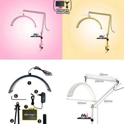 2025 Custom LOGO NEW Half-Moon Ring Light Moon Lamp Makeup Skincare Beauty Tattoo Lash Light Nail Table Facial Bed Clip-on Lamp