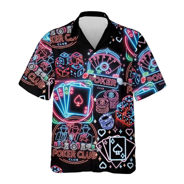 Summer Poker Casino Hawaiian Shirt Men Fashion 3d Printed Playing Card Button Down Shirt Women Lapel Short Sleeve Aloha Blouse