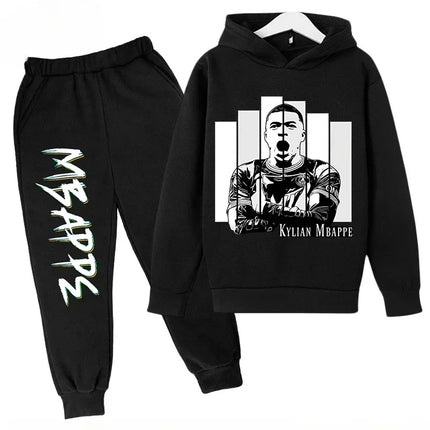 Spring Autumn Children's Hoodie Set Mbappe Print Plus Sweatshirt Pants Suits Sports Kid Tracksuit 2-piece Set Boys Girls Clothes
