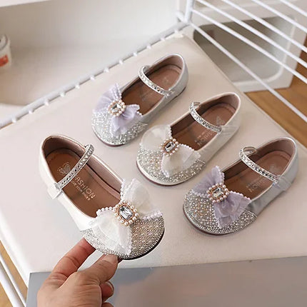 Girls' Princess Shoes, Sweet Bow Sequins, Fashionable Single Shoes, Children's Soft Soled Anti Slip Temperament Dress Shoes