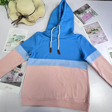 Women's sweatshirt 2024 new autumn and winter solid color stitching casual high collar hooded cross-border sweatshirt for women