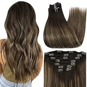 Full Shine Clip in Hair Extensions Human Hair Balayage Color Double Drawn Large Weight 150G Thicker Brazilian 100% Human Hair