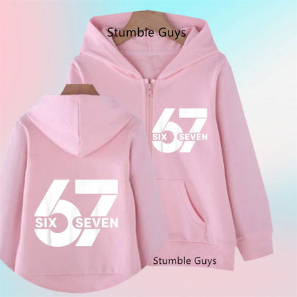 Children's Funny 67 Brainrot Zip Up Sweatshirts Six Seven Hoodies Clothes Kid Girl Boy Zipper Hoody Baby Casual Fashion Tops
