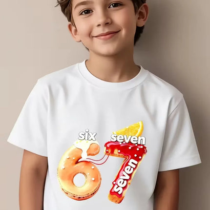 Fun Six Seven 6 7 Meme Design T-Shirt for Kids Chaotic Humor Y2k Game Saying Tees Casual O-Neck Top Fashion Children's Clothing