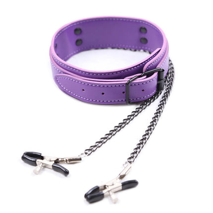 Sexy Leather Choker Collar With Nipple Clamp Breast Clip Chain SM Bondage Couple SM Sex Toys For Woman Erotic Tools Adult Games