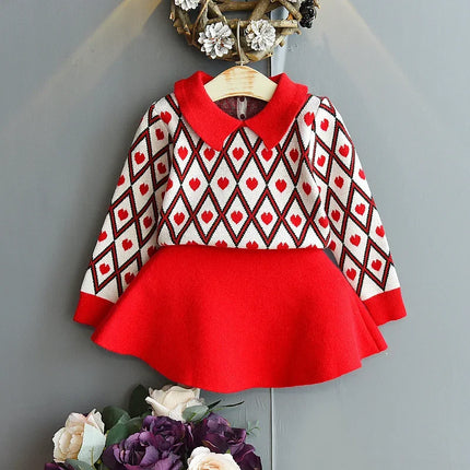 Fall toddler girl sweaters  2022 new warm knitted shirt suit skirt Korean fashion autumn winter clothes children's two piece set