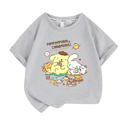 Sanrio Summer Baby Girls 100% Cotton Clothes Kid Children Boys Pompompurin Printed T-shirts Cartoon Short Sleeve Top Outfits