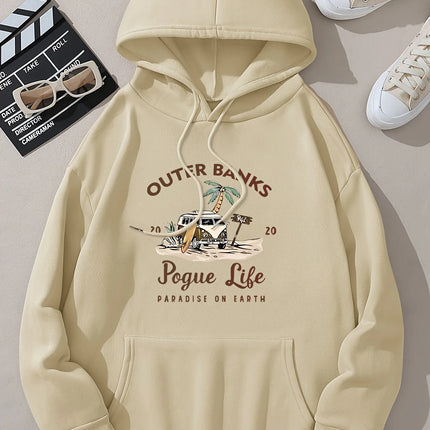 Long Sleeve Drawstring Hoodie Outer Banks Print Hoodie Casual Pocket Long Sleeve Drawstring Hoodies Sweatshirt Women's Clothing
