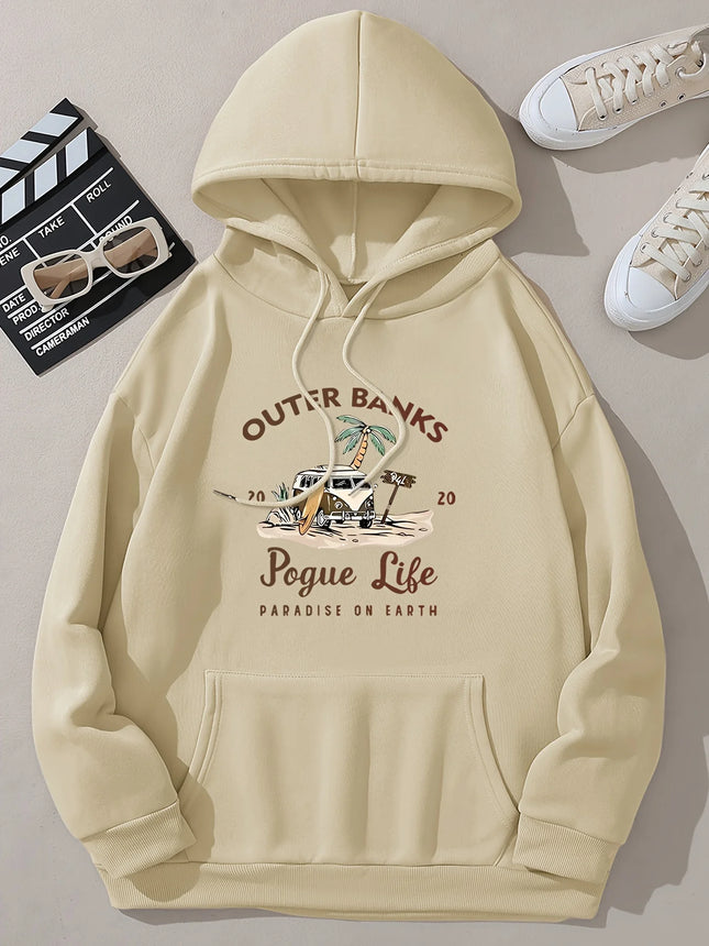 Long Sleeve Drawstring Hoodie Outer Banks Print Hoodie Casual Pocket Long Sleeve Drawstring Hoodies Sweatshirt Women's Clothing
