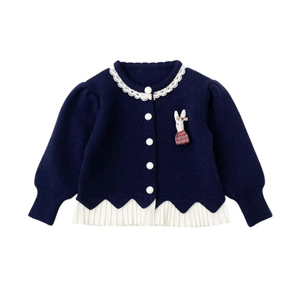 Girls' Knitted Cardigan 2025 Autumn/Winter New Collection Sweet Splicing Cute Sweater Coat for Baby Girls