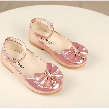 Spring Autumn Kids Leather Shoe Elegant Bowtie Girl Princess Shoes Fashion Casual Wedding Children's Flats Ankle-strap Versatile