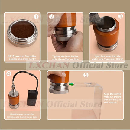 Hui PEC 58MM Pneumatic Espresso Coffee Machine Stainless Steel Portable Espresso Maker with Stand for Home and Camping