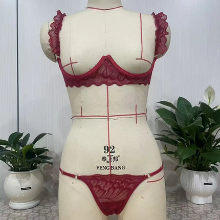 Toucheart 2 Piece Set Sexy Interesting Underwear Set for Women Solid Color Lace Mesh See-through Bra Exotic Sexy Lingerie Set