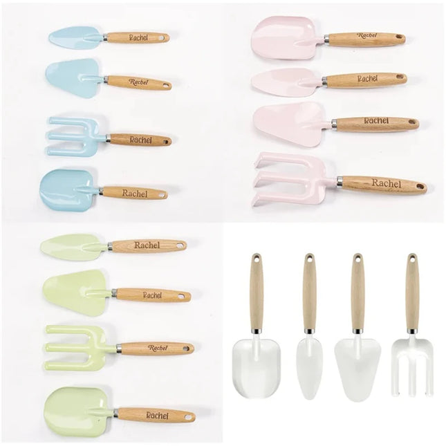 Personalized Colorful Kids Gardening Tools,Mini Wood Handle Trowel Shovel Fork Garden Hand Tools Garden Gifts for Men Women Kids