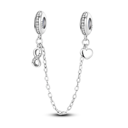Sparkling Clear Silver Safety Chain 925 Sterling Silver Safety Chain Charm Beads Fit Original Bangle Bracelet DIY Jewelry