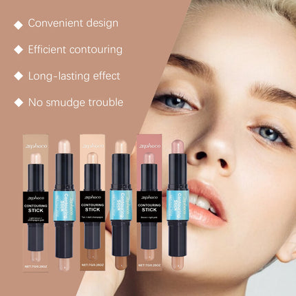2 in 1 Contouring Stick Brighten and Plump Face Natural Contouring of Facial Contours Waterproof Long-Lasting Highlight Makeup