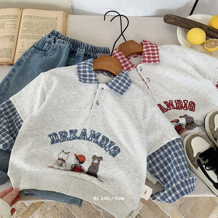 Children Polo Shirts  2025 Spring Sweatshirts for Boys Girls Plaid Kids Pullovers Cotton Toddler Outfits Baby Sweater Clothing