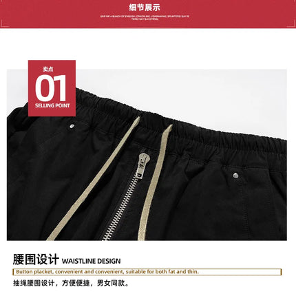 MIJKO Wide Leg Drawstring Black Cargo Pants Unisex Straight Baggy Casual Overalls Men's Streetwear Loose Oversized Trousers