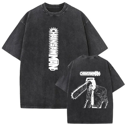 Washed Vintage Anime Chainsaw Man Makima Merch T-shirt Men Women Manga Casual Oversized T Shirts Male Retro 100% Cotton T-shirts