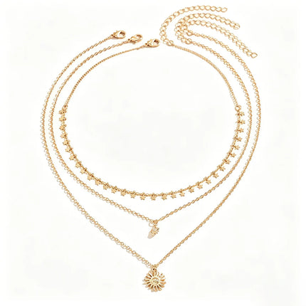 Gold Layered Star Necklace Set For Women 3PCS Dainty Sun Pendant Choker Adjustable Necklace for Daily Beach Party Gift