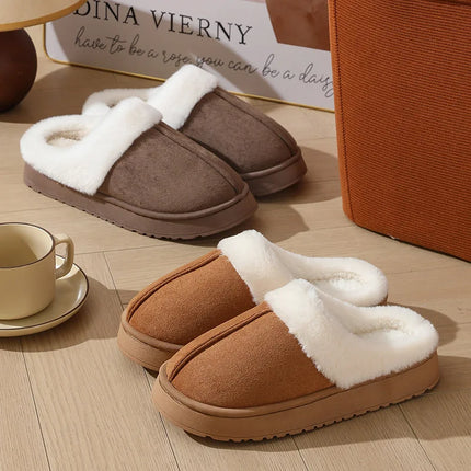 Asgard Plush Women Slippers Thick Sole Non-slip Outdoor Fuzzy Slides Winter New Fur Collar Cotton Shoes Winter Warm Home Slipper